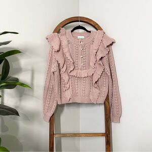 Lost + Wander S/M Pink Ruffle Knit Pullover Sweater Cottagecore Boho